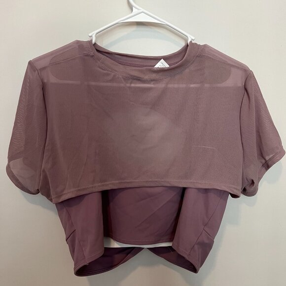 Mesh Twisted Cropped 2-Piece Yoga Sports Athletic Top - Picture 3 of 4